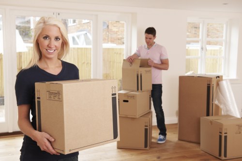 Packed boxes and furniture ready for a flat move in Maida Hill