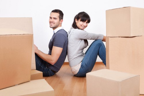 Packed boxes and furniture ready for removal in a west London home